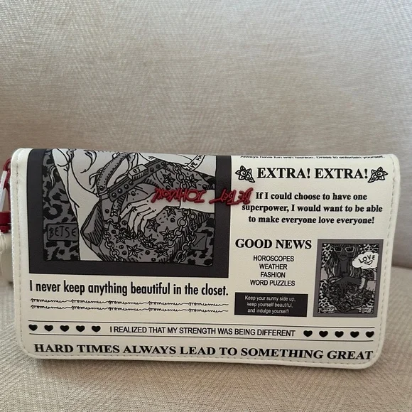 Betsey Johnson White and Black Newspaper wristlet wallet - Picture 5 of 10